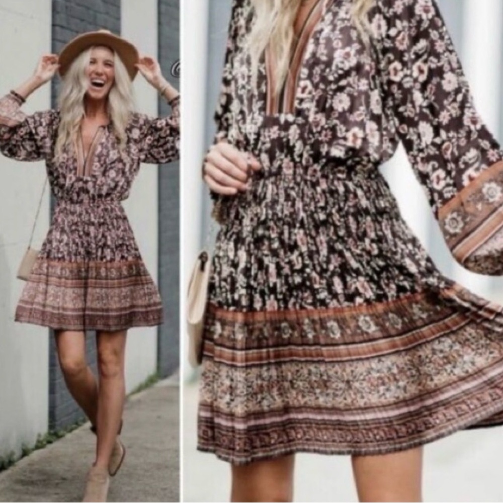 Anthropologie Current Air Alyce Boho balloon sleeve smocked waist Dress M